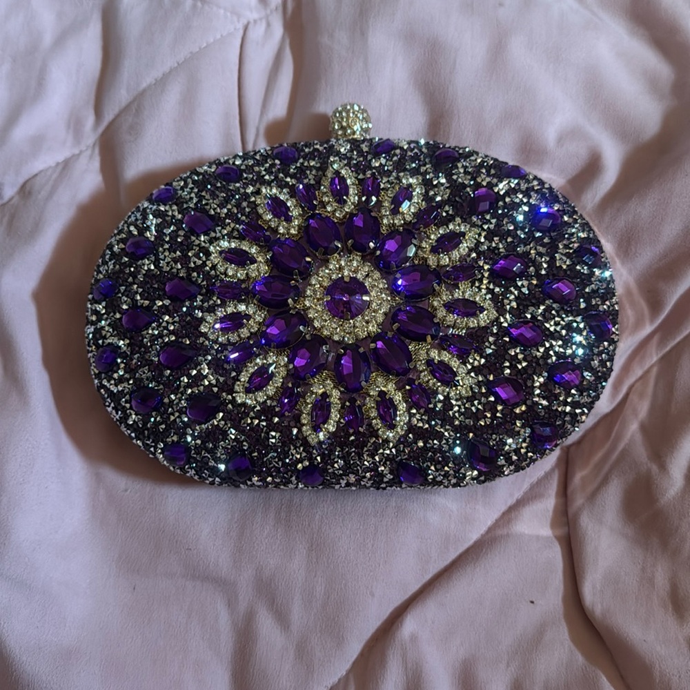 Purple Rhinestone Clutch Purse